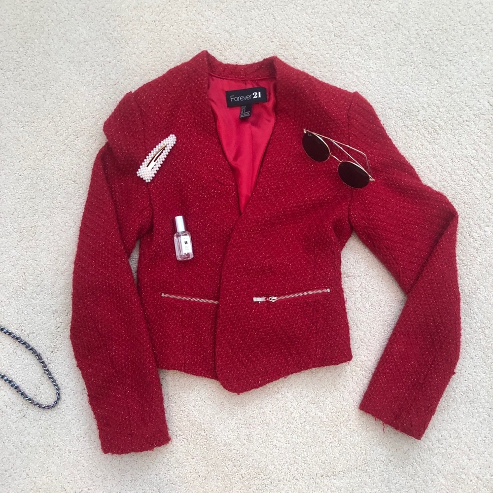 Chanel Esqu Red Tweed Blazer